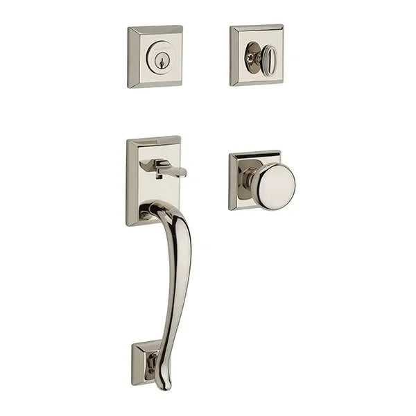 The Baldwin Reserve Napa Handleset with Interior Round Knob with Traditional Square Rosette in finish.