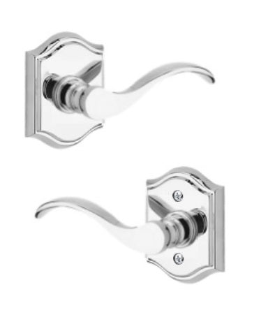 The Baldwin Reserve Curve Lever with Traditional Arch Rosette in Polished Chrome finish.