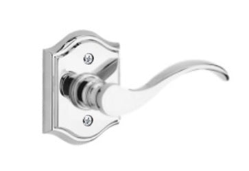 The Baldwin Reserve Curve Lever with Traditional Arch Rosette in Polished Chrome finish.