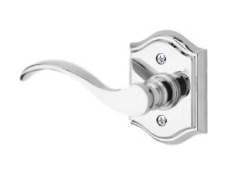 The Baldwin Reserve Curve Lever with Traditional Arch Rosette in Polished Chrome finish.