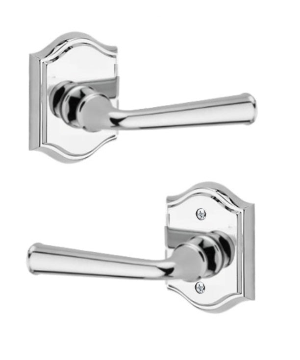 The Baldwin Reserve Federal Lever with Traditional Arch Rosette in Polished Chrome finish.