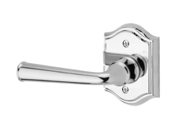 The Baldwin Reserve Federal Lever with Traditional Arch Rosette in Polished Chrome finish.