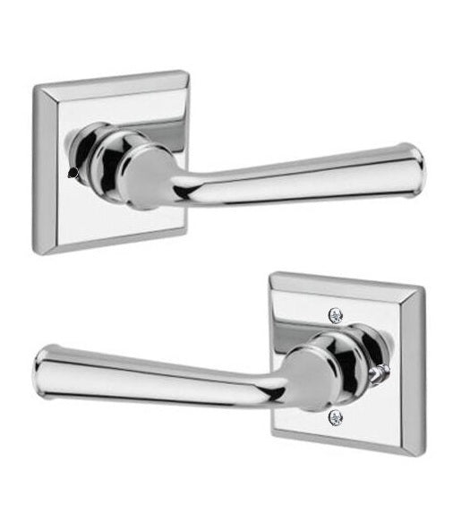 The Baldwin Reserve Federal Lever with Traditional Square Rosette in Polished Chrome finish.