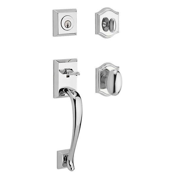 The Baldwin Reserve Napa Handleset with Interior Ellipse Knob with Traditional Arch Rosette in Polished Chrome finish.