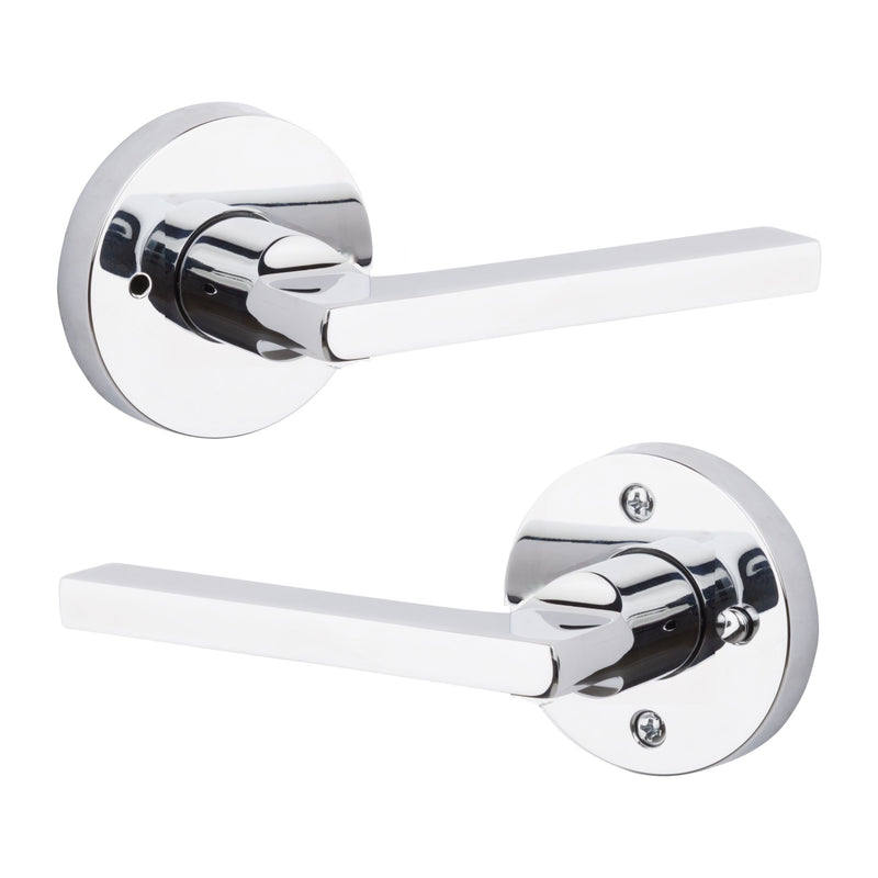 The Baldwin Reserve Square Lever with Contemporary Round Rosette in Polished Chrome finish.