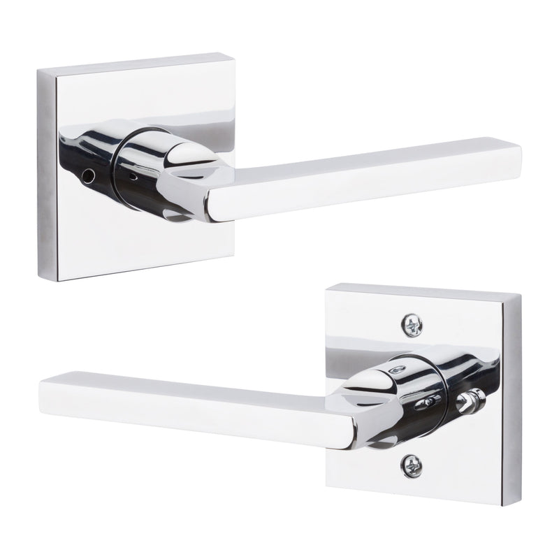 The Baldwin Reserve Square Lever with Contemporary Square Rosette in Polished Chrome finish.