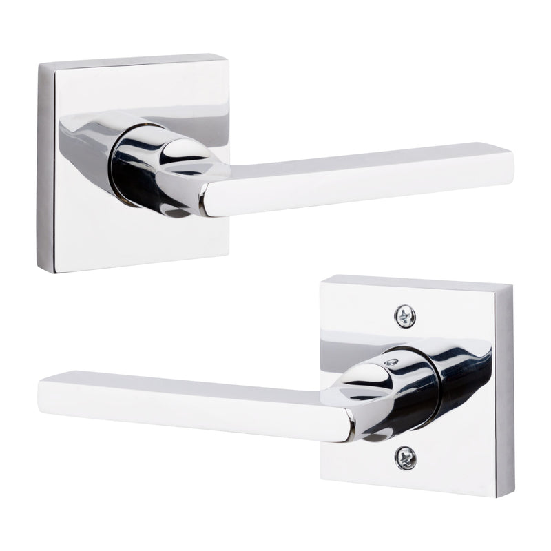The Baldwin Reserve Square Lever with Contemporary Square Rosette in Polished Chrome finish.