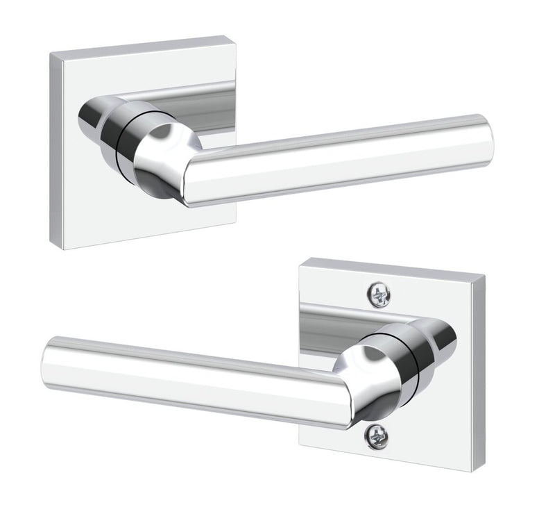 The Baldwin Reserve Tube Lever with Contemporary Square Rosette in Polished Chrome finish.