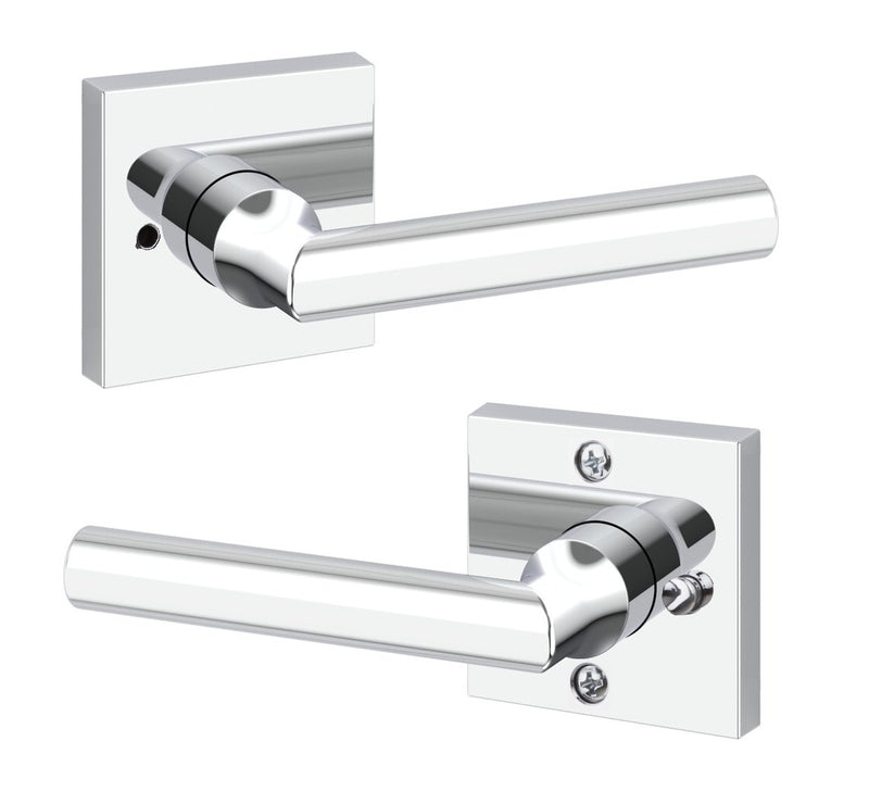 The Baldwin Reserve Tube Lever with Contemporary Square Rosette in Polished Chrome finish.