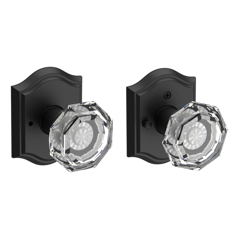 The Baldwin Reserve Crystal Knob with Traditional Arch Rosette in Satin Black finish.