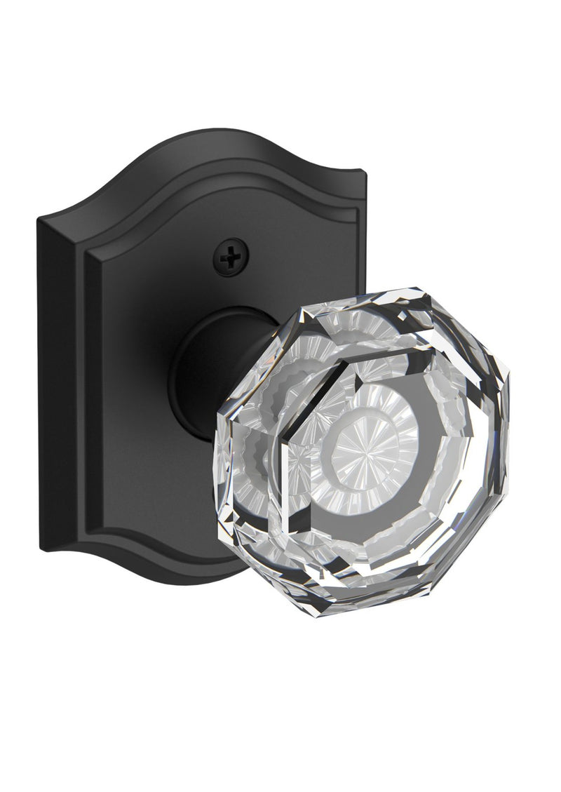 The Baldwin Reserve Crystal Knob with Traditional Arch Rosette in Satin Black finish.