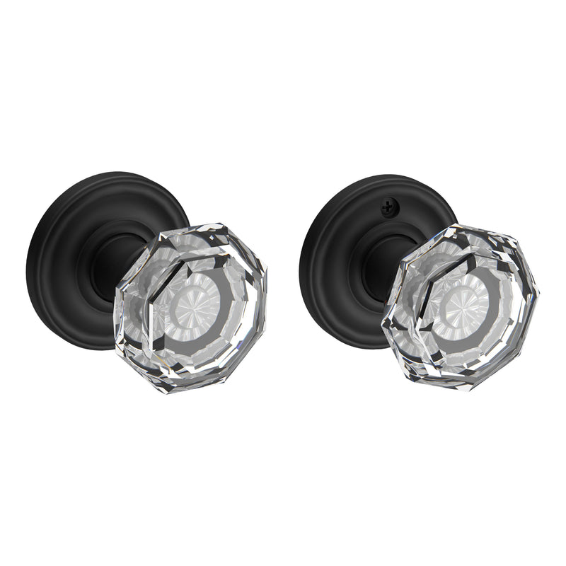 The Baldwin Reserve Crystal Knob with Traditional Round Rosette in Satin Black finish.