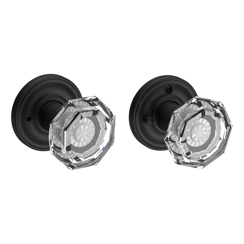 The Baldwin Reserve Crystal Knob with Traditional Round Rosette in Satin Black finish.