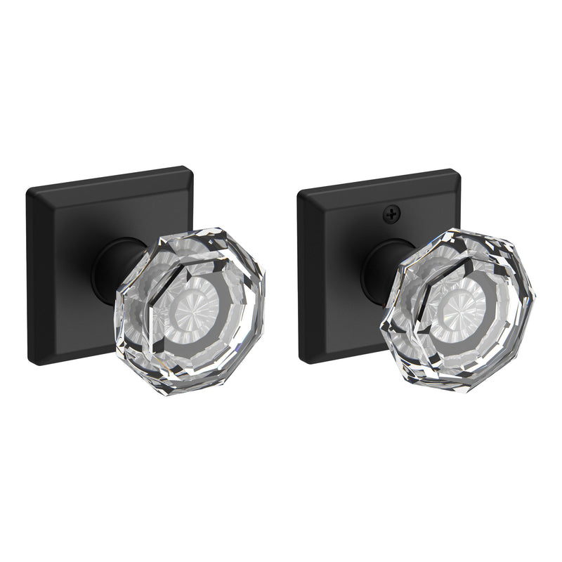 The Baldwin Reserve Crystal Knob with Traditional Square Rosette in Satin Black finish.