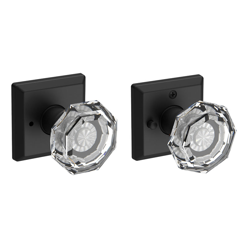 The Baldwin Reserve Crystal Knob with Traditional Square Rosette in Satin Black finish.