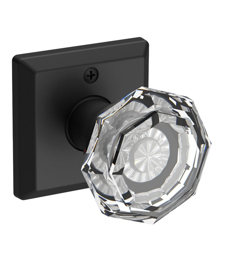 The Baldwin Reserve Crystal Knob with Traditional Square Rosette in Satin Black finish.