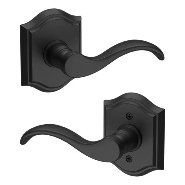 The Baldwin Reserve Curve Lever with Traditional Arch Rosette in Satin Black finish.