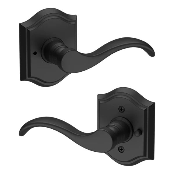 The Baldwin Reserve Curve Lever with Traditional Arch Rosette in Satin Black finish.