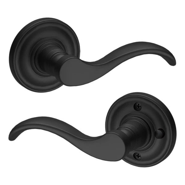 The Baldwin Reserve Curve Lever with Traditional Round Rosette in Satin Black finish.