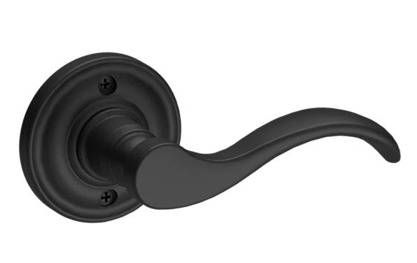 The Baldwin Reserve Curve Lever with Traditional Round Rosette in Satin Black finish.