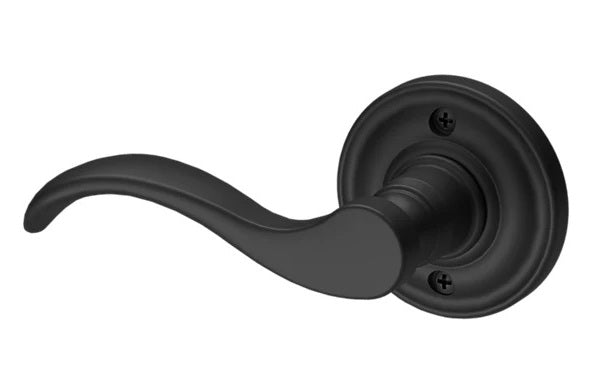 The Baldwin Reserve Curve Lever with Traditional Round Rosette in Satin Black finish.