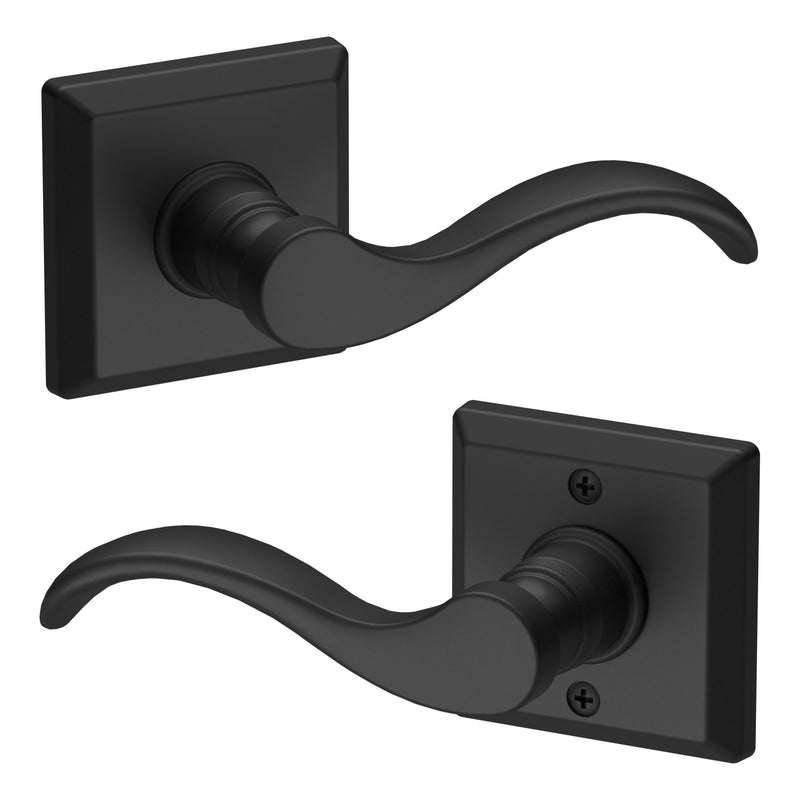 The Baldwin Reserve Curve Lever with Traditional Square Rosette in Satin Black finish.