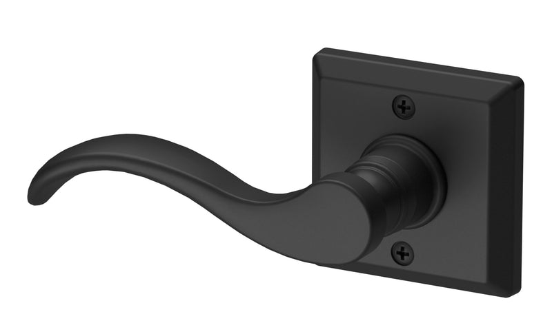 The Baldwin Reserve Curve Lever with Traditional Square Rosette in Satin Black finish.