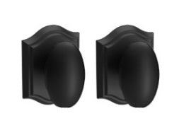 The Baldwin Reserve Ellipse Knob with Traditional Arch Rosette in Satin Black finish.