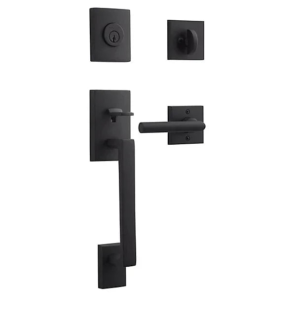 The Baldwin Reserve La Jolla Handleset with Interior Tube Lever with Contemporary Square Rosette in Satin Black finish.