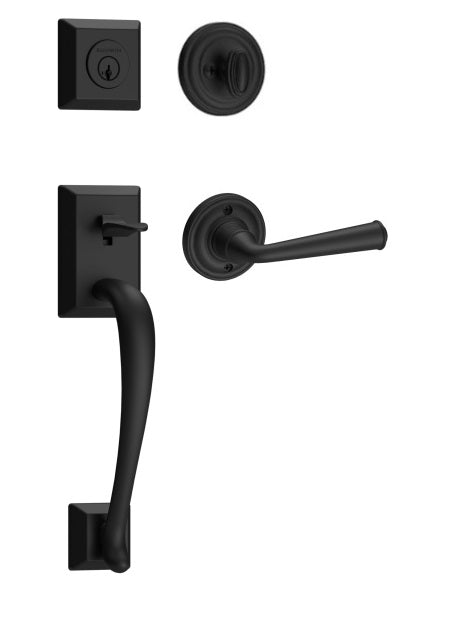 The Baldwin Reserve Napa Handleset with Interior Federal Lever with Traditional Round Rosette in Satin Black finish.