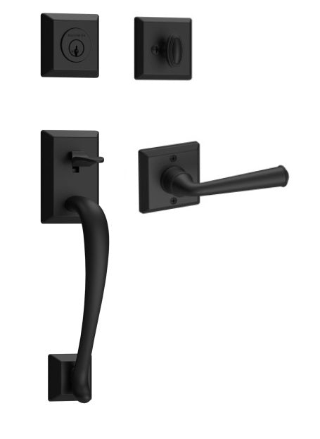 The Baldwin Reserve Napa Handleset with Interior Federal Lever with Traditional Square Rosette in Satin Black finish.