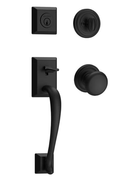 The Baldwin Reserve Napa Handleset with Interior Round Knob with Traditional Round Rosette in Satin Black finish.