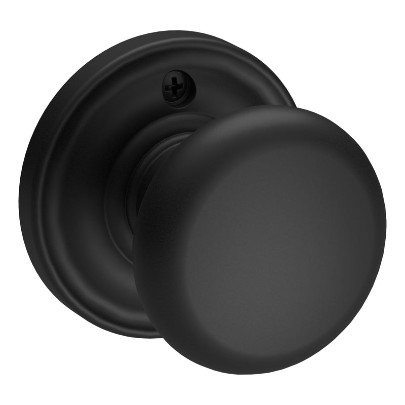 The Baldwin Reserve Round Knob with Traditional Round Rosette in Satin Black finish.