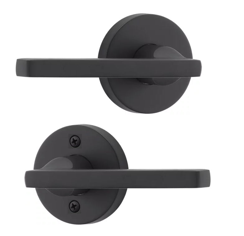 The Baldwin Reserve Square Lever with Contemporary Round Rosette in Satin Black finish.