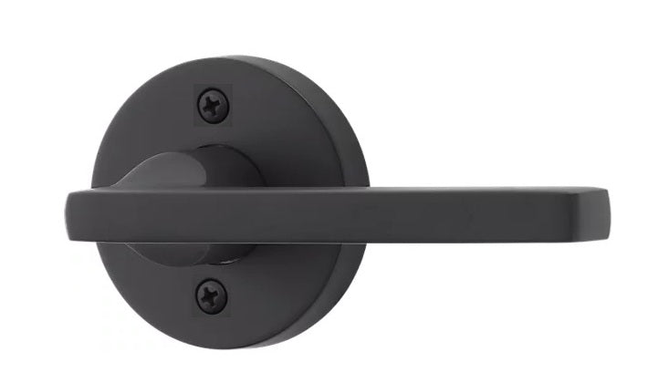 The Baldwin Reserve Square Lever with Contemporary Round Rosette in Satin Black finish.