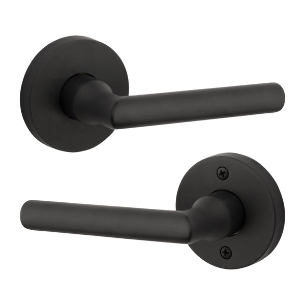 The Baldwin Reserve Tube Lever with Contemporary Round Rosette in Satin Black finish.