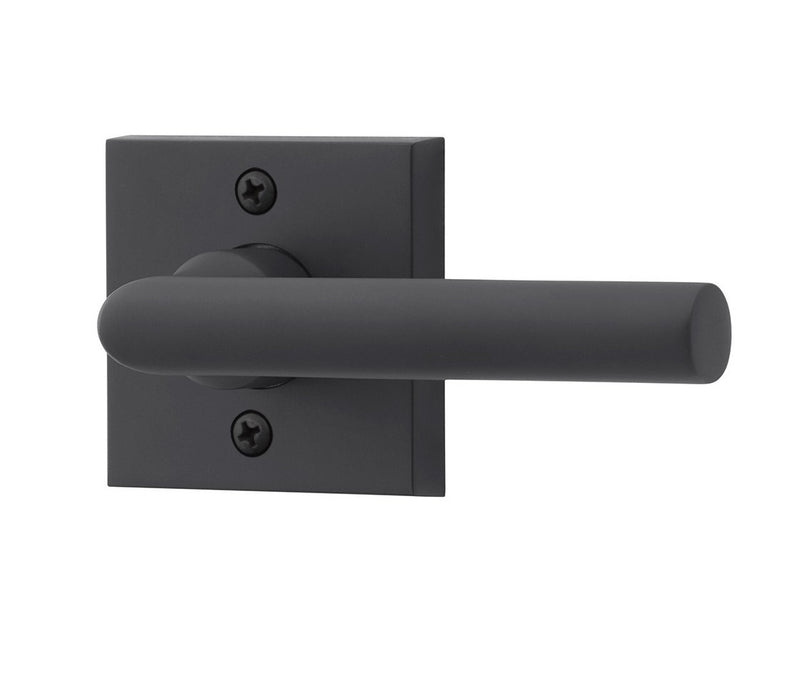 The Baldwin Reserve Tube Lever with Contemporary Square Rosette in Satin Black finish.