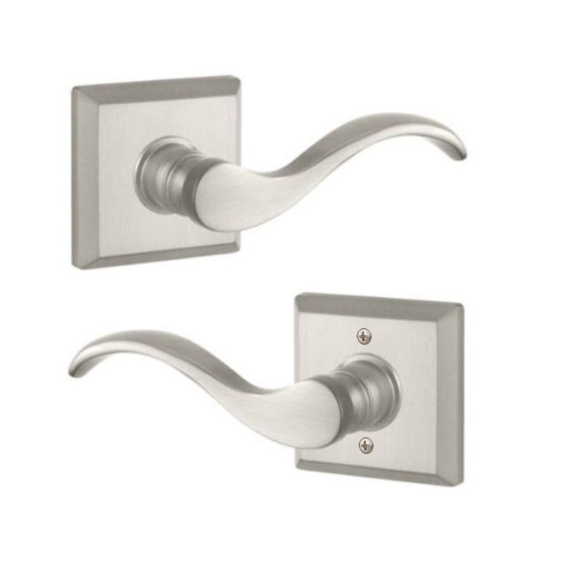 The Baldwin Reserve Curve Lever with Traditional Square Rosette in Satin Nickel finish.