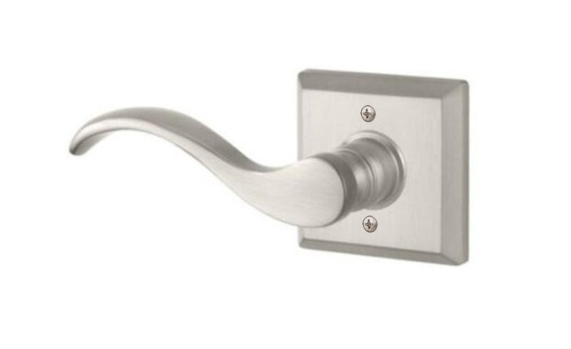 The Baldwin Reserve Curve Lever with Traditional Square Rosette in Satin Nickel finish.
