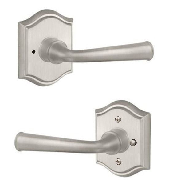 The Baldwin Reserve Federal Lever with Traditional Arch Rosette in Satin Nickel finish.