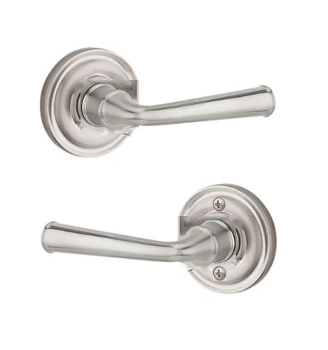 The Baldwin Reserve Federal Lever with Traditional Round Rosette in Satin Nickel finish.