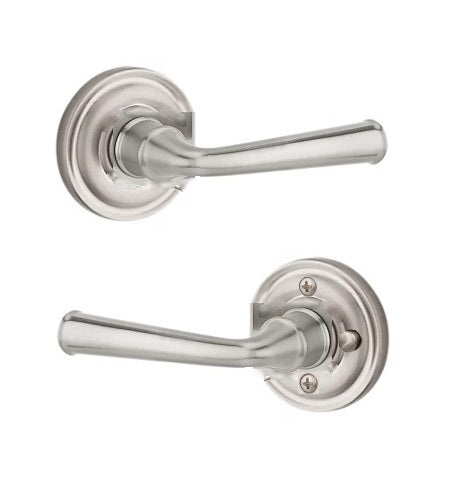 The Baldwin Reserve Federal Lever with Traditional Round Rosette in Satin Nickel finish.