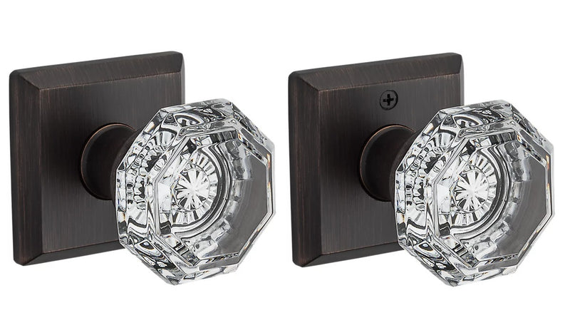 The Baldwin Reserve Crystal Knob with Traditional Square Rosette in Venetian Bronze finish.