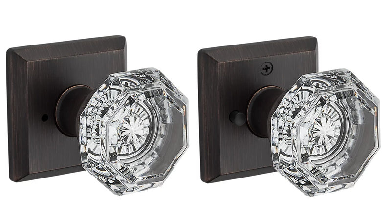 The Baldwin Reserve Crystal Knob with Traditional Square Rosette in Venetian Bronze finish.