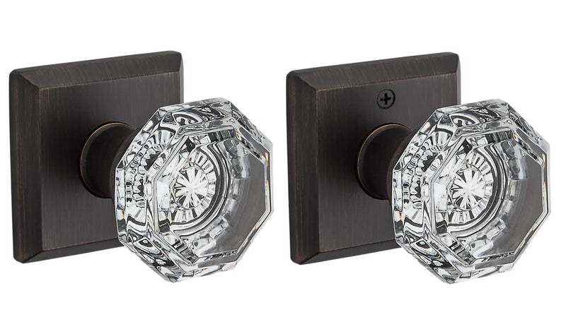 The Baldwin Reserve Crystal Knob with Traditional Square Rosette in Venetian Bronze finish.