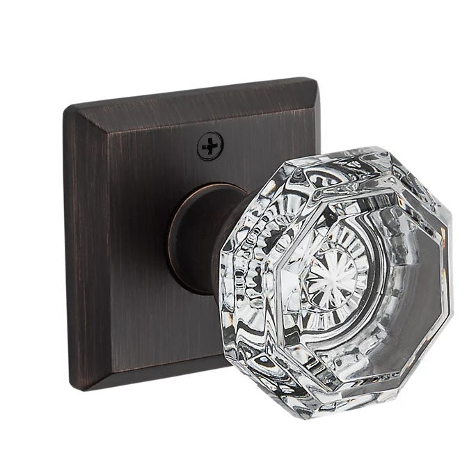 The Baldwin Reserve Crystal Knob with Traditional Square Rosette in Venetian Bronze finish.