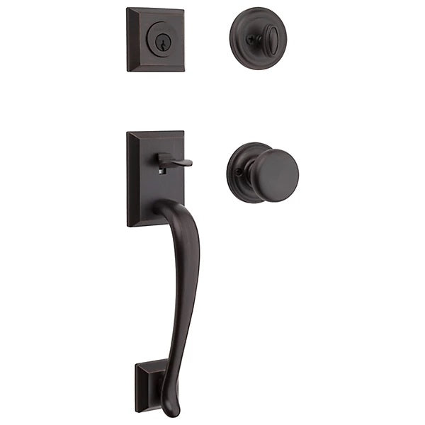 The Baldwin Reserve Napa Handleset with Interior Round Knob with Traditional Round Rosette in Venetian Bronze finish.