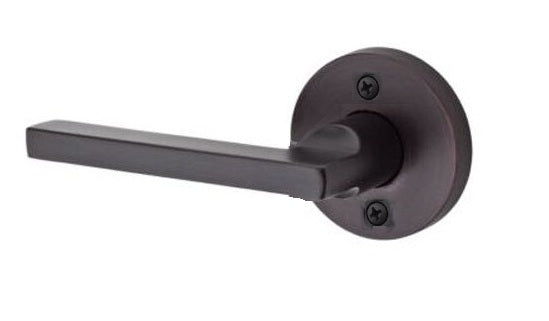 The Baldwin Reserve Square Lever with Contemporary Round Rosette in Venetian Bronze finish.