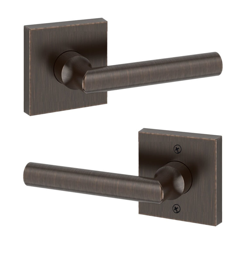 The Baldwin Reserve Tube Lever with Contemporary Square Rosette in Venetian Bronze finish.