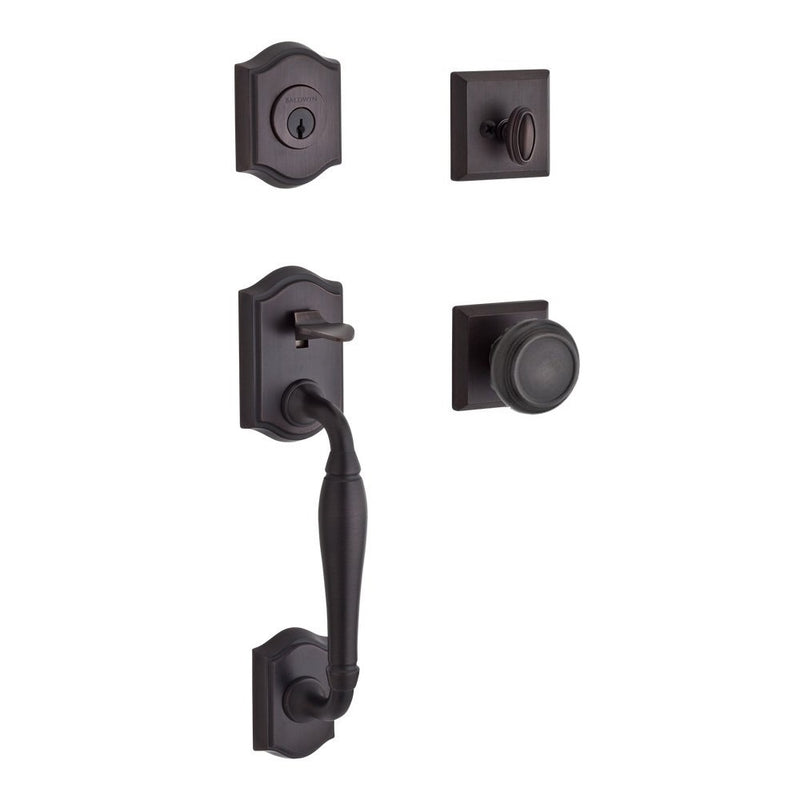 The Baldwin Reserve Westcliff Handleset with Interior Traditional Knob with Traditional Square Rosette in Venetian Bronze finish.